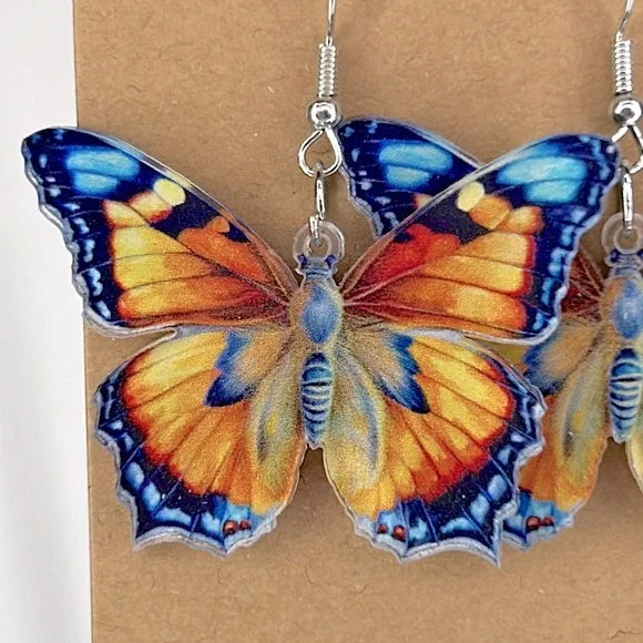 Beautiful Butterfly Drop Earrings - Elegant Acrylic - Picture 3 of 3